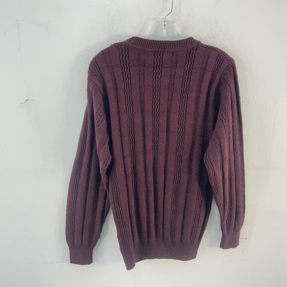 Oscar de la Renta Maroon Cotton Blend Ribbed Knit Pullover Sweater Men's Medium - Picture 2 of 4